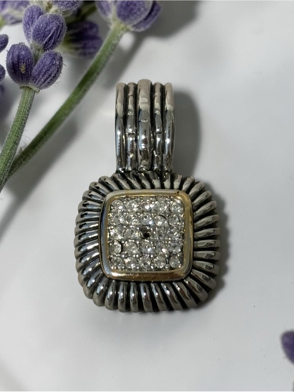 Two-Tone Square Pavé Crystal Pendant Enhancer 1.5”